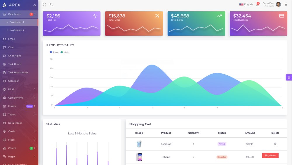 Apex Angular & Bootstrap HTML Admin Template