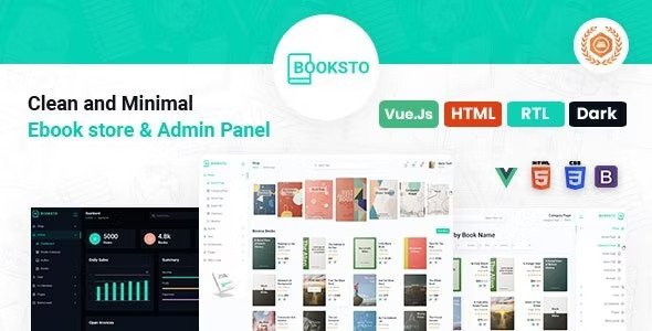 Booksto VueJS, HTML Minimal Ebook Admin & Shop Template