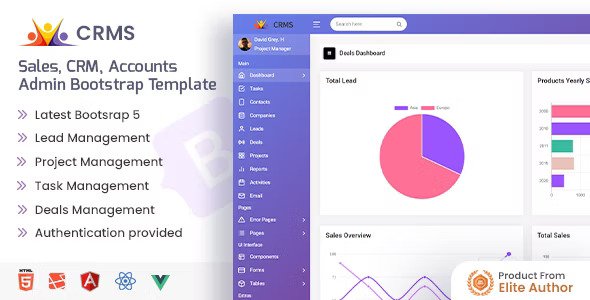 CRMS Sales, CRM, Accounts Admin Bootstrap Template (HTML Laravel Vuejs Reactjs Angular)