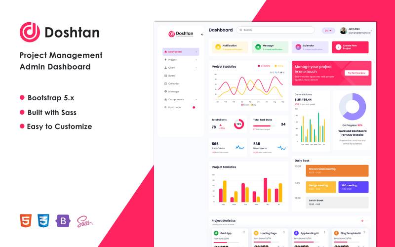 Doshtan Project Management Admin Dashboard Bootstrap Template