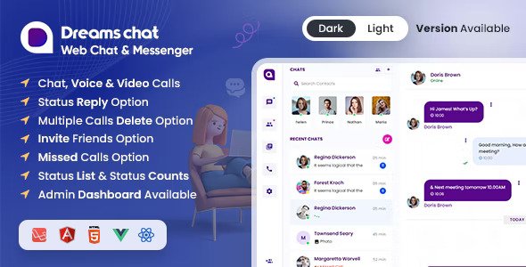 DreamsChat Chat and Messenger HTML Admin Dashboard (HTML ReactJS Laravel Vuejs Angular)