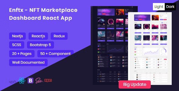 Enftx NFT Admin Dashboard React, Nextjs App Dark & Light
