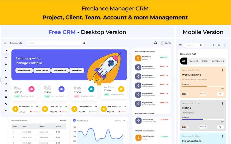 FreeCRM Freelance Manager CRM Admin HTML Template