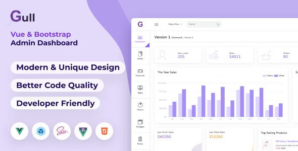 Gull HTML & Vuejs Admin Dashboard Template