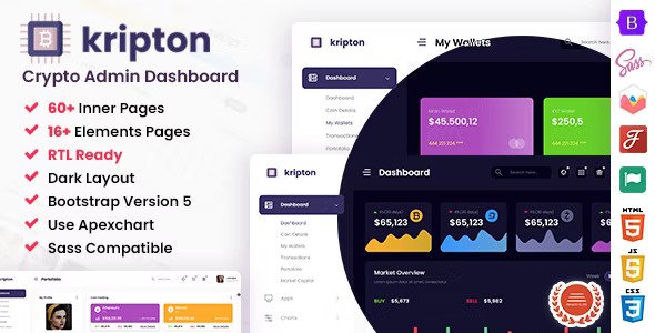 Kripton Crypto HTML, React, Angular & Laravel Admin Dashboard Template RTL Ready