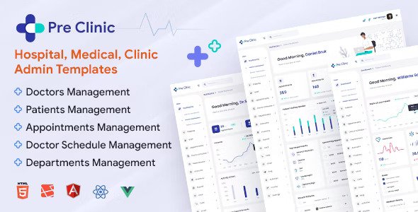 Preclinic Hospital, Medical, Clinic Admin Templates (HTML Laravel Reactjs Vuejs Angular)