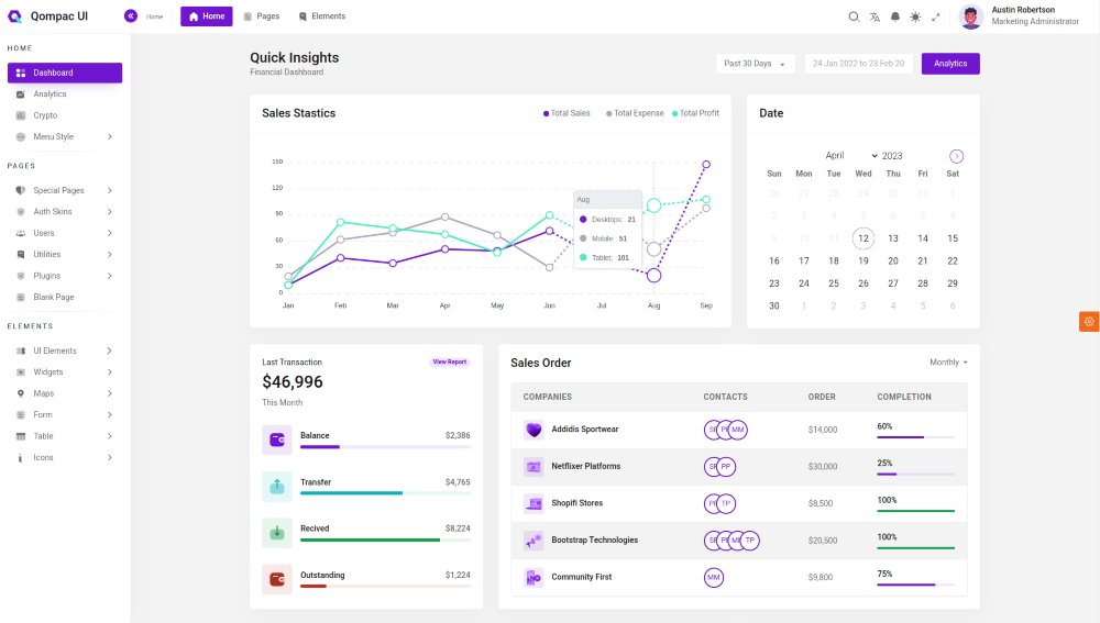 Qompac Angular, React, Vue, Laravel Admin Dashboard Template