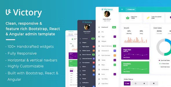 Victory Admin Template (Bootstrap, React, Angular)