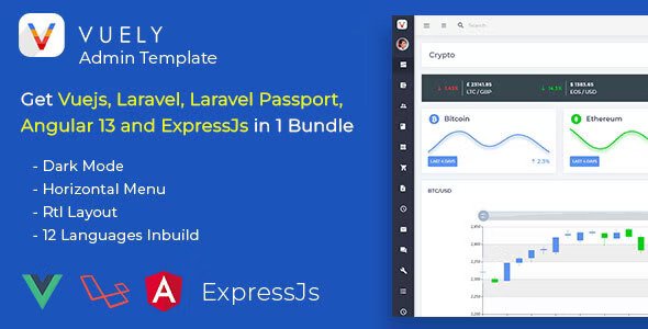 Vuely Vuejs, Laravel, Angular , Expressjs Material Design Admin Template