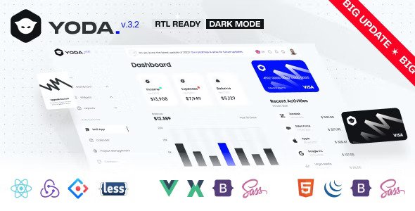 Yoda Bootstrap HTML, Vue, React Admin Dashboard Template