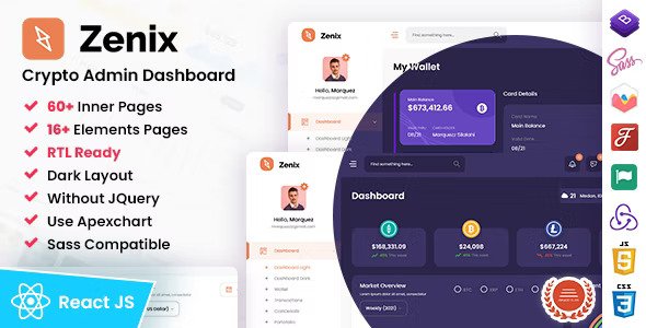 Zenix React Redux Crypto Admin Dashboard